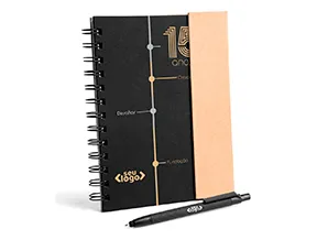 CADERNO ESPIRAL COM CAPA DURA PRETO / BEGE