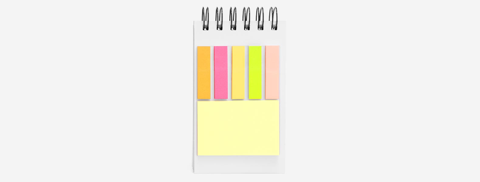 Caderno para anotações verde com capa dura. Conta com 100 folhas pautadas com fechamento wire-o e 5 cores com 25 folhas autocolantes.