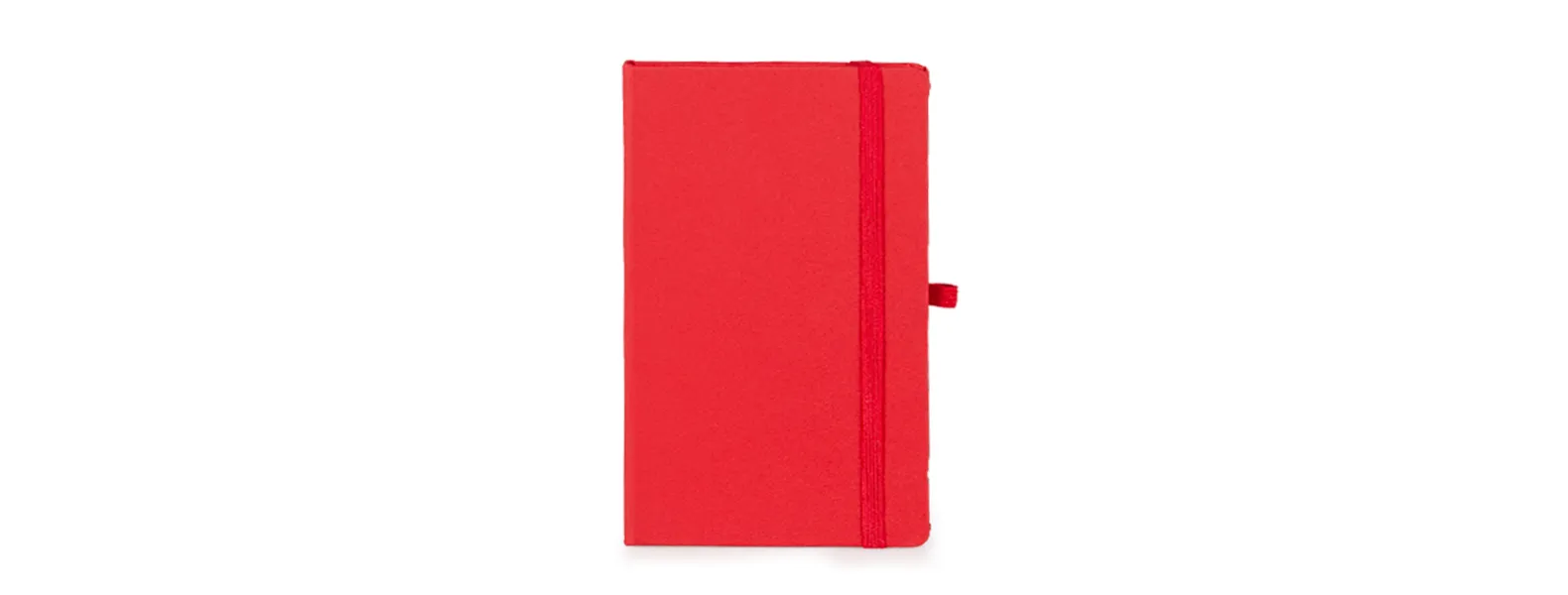 Caderno para anotações vermelho com capa dura. Conta com 80 folhas não pautadas, marcador de página, porta caneta e elástico para fechamento. Gramatura da folha de 70 g/m2.