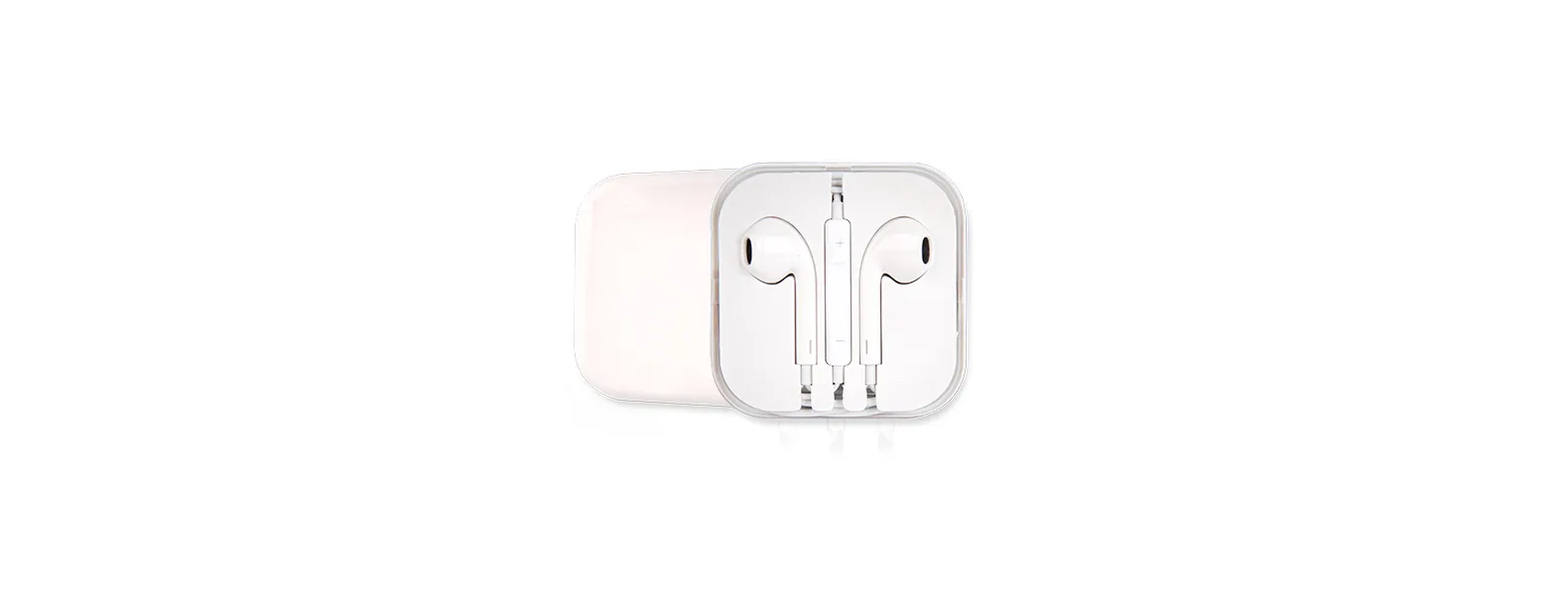 Fone de ouvido branco com microfone, controle de volume e estojo plástico. Conta com cabo de 1m e conector 3.5mm (P2, o mais comum para celulares, tablets e etc). Obs: os controles de volume funcionam apenas para celulares da Apple.