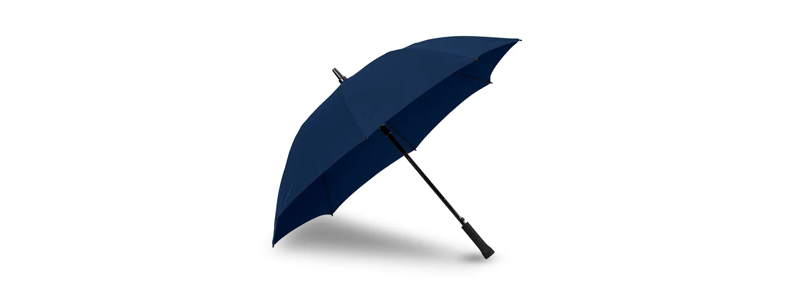 Guarda-chuva em Seda Sintética azul marinho automático com haste em Fibra de Vidro 14mm e empunhadura reta em ABS.