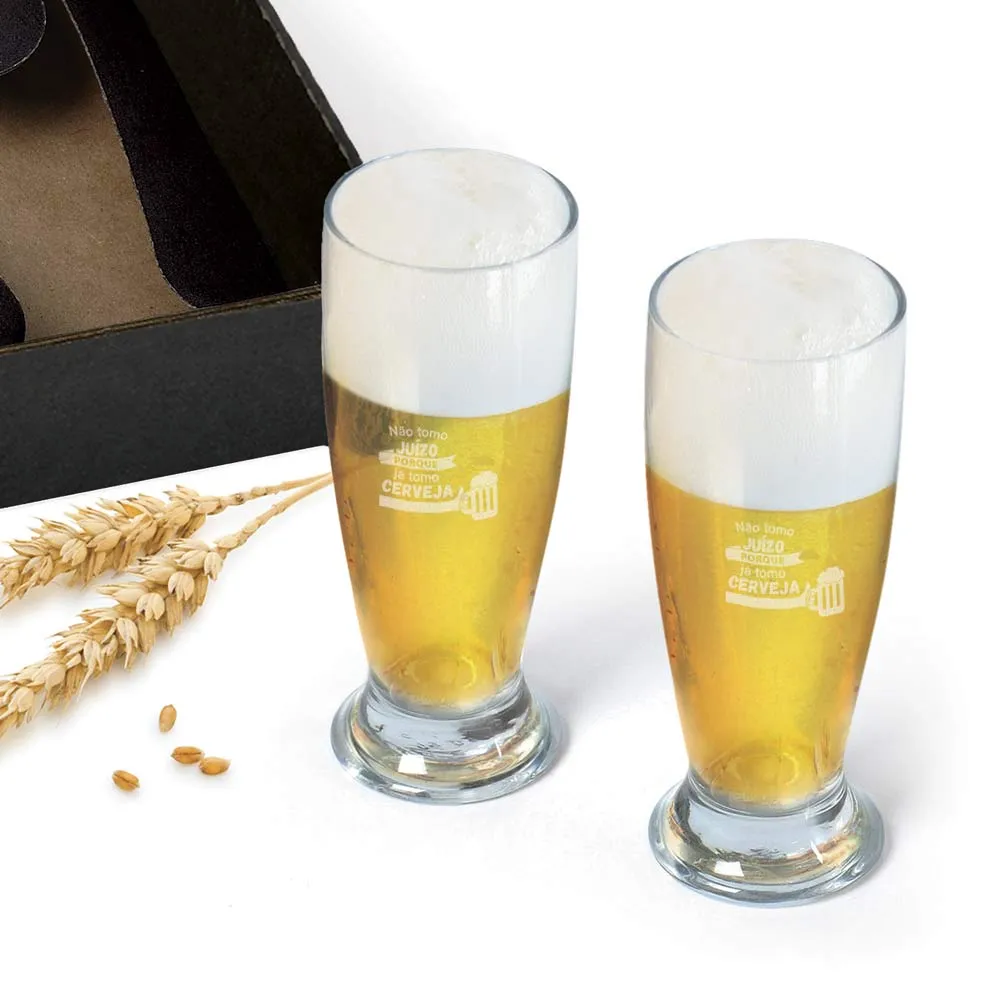 Conjunto composto por quatro copos em vidro do tipo Lager de 200ml, perfeitamente acomodados em uma caixa kraft com tampa. Ideal para chopps ou cervejas do tipo Pilsen.
