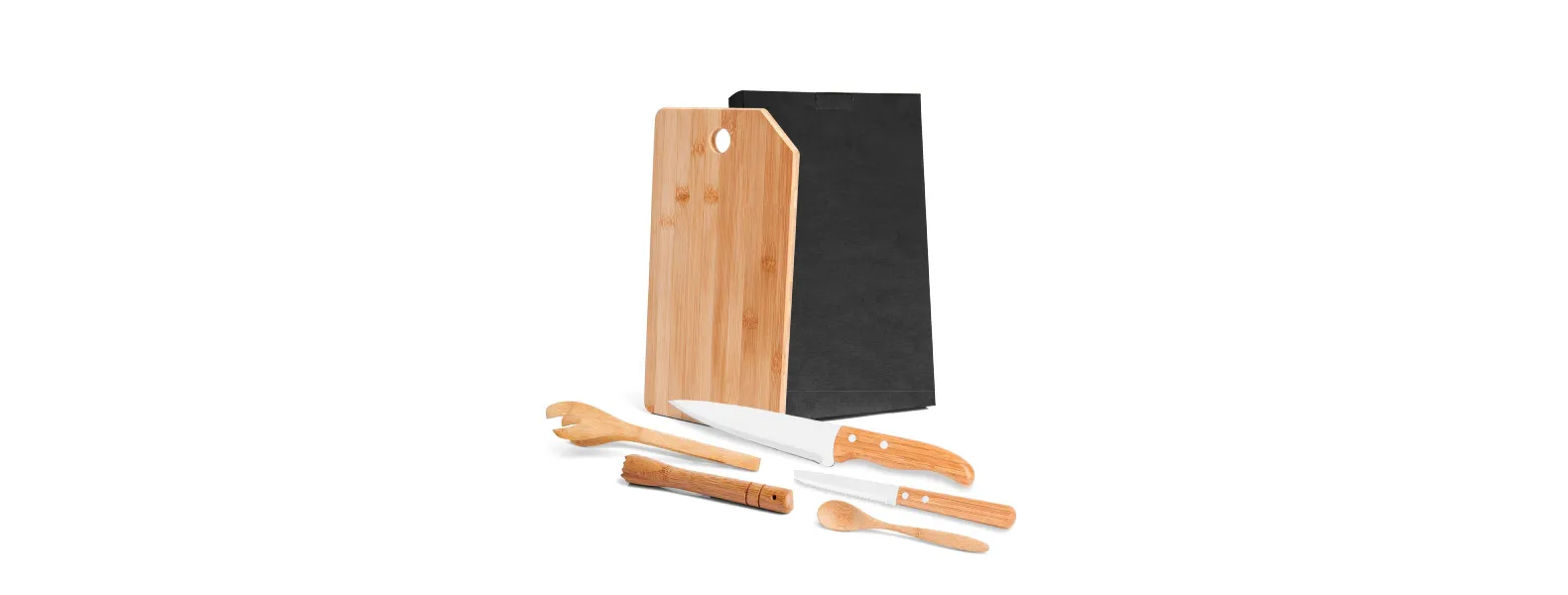 Conjunto para bar em bambu/Inox contendo faca de 7, faca para frutas 4, colher em Bambu, pilão em Bambu, pegador em Bambu e tábua em Bambu. Tábua confeccionada com tripla camada invertida, para dar maior durabilidade e não deformar com o passar do tempo.