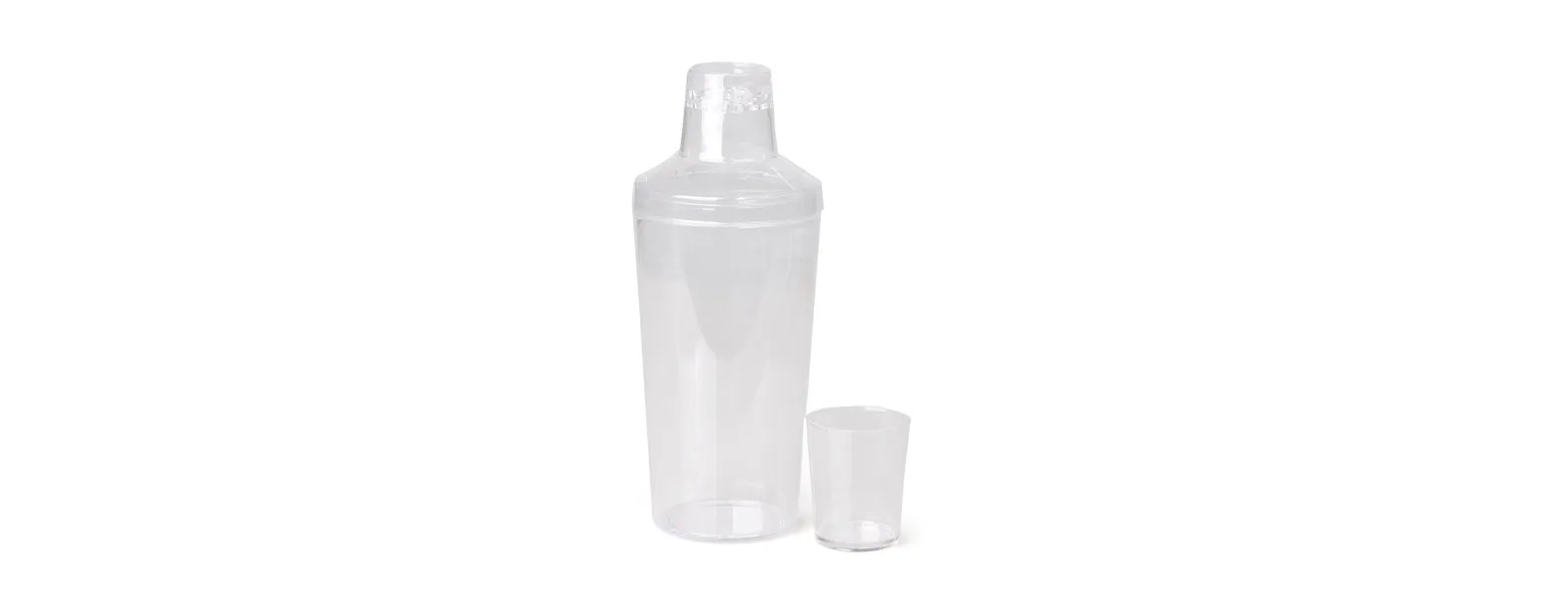 Kit composto por coqueteleira em plástico PS (poliestireno) com tampa, coador, dosador em ml e oz. Conta também com duas taças em vidro com capacidade de 490 ml cada uma.