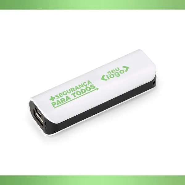 Carregador portátil USB em Plástico ABS para celular/smartphone/tablet. Acompanha cabo USB para carregar e manual em Português. Capacidade: 1.800mAh.