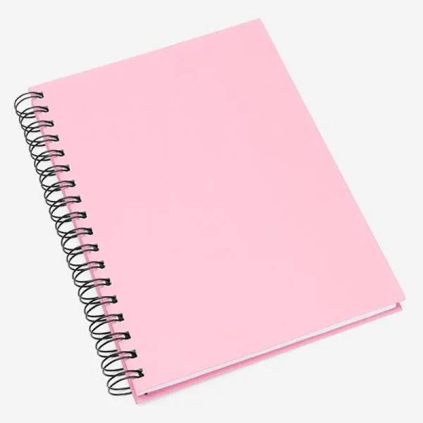 Caderno para anotações wire-o rosa com capa dura revestida em percalux linho. Conta com folha para dados pessoais, calendário e 100 folhas pautadas. Gramatura da folha de 70 g/m2