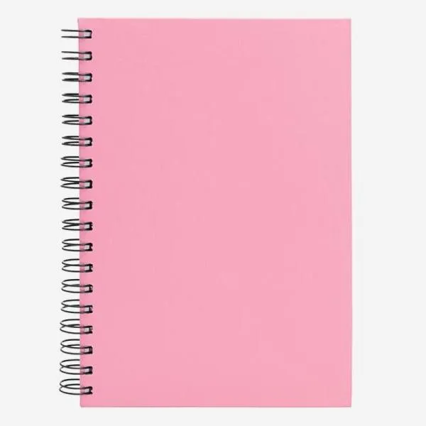 Caderno para anotações wire-o rosa com capa dura revestida em percalux linho. Conta com folha para dados pessoais, calendário e 100 folhas pautadas. Gramatura da folha de 70 g/m2