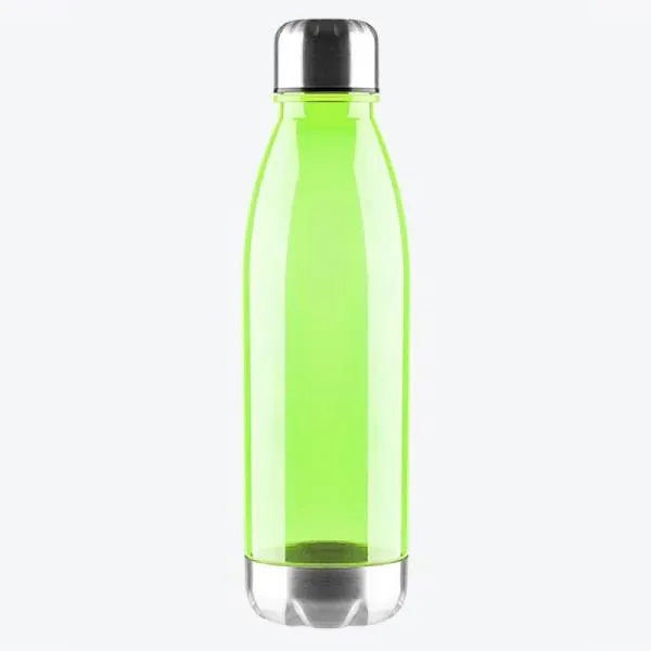 Garrafa em Policarbonato verde. Conta com tampa e base em Aço Inox; tampa rosqueável. Capacidade: 750ml