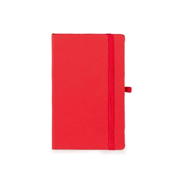 Caderno para anotações vermelho com capa dura. Conta com 80 folhas pautadas, marcador de página, porta caneta e elástico para fechamento. Gramatura da folha de 70 g/m2.