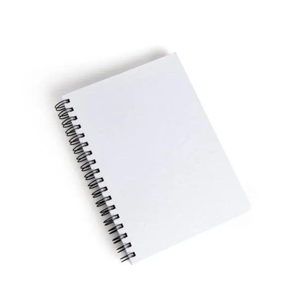 Caderno para anotações wire-o branco com capa dura. Conta com folha para dados pessoais, calendário e 100 folhas pautadas. Gramatura da folha de 70 g/m2