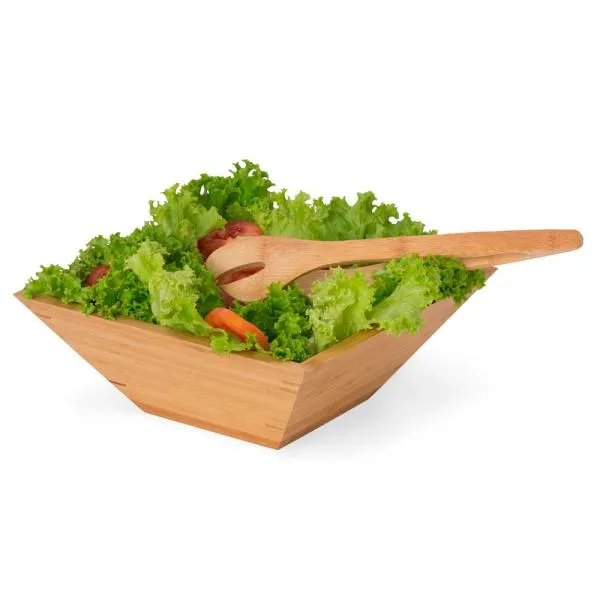 Conjunto para salada em bambu com pegador de 30cm.