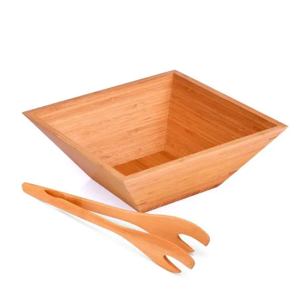 Conjunto para salada em bambu com pegador de 30cm.