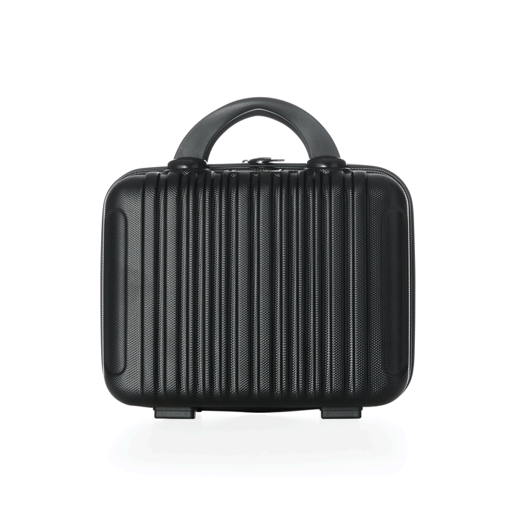 Frasqueira confeccionada em ABS rígido preto. Conta com fechamento em zíper, alça de mão, alça carona, parte interna com forro e divisória com zíper.