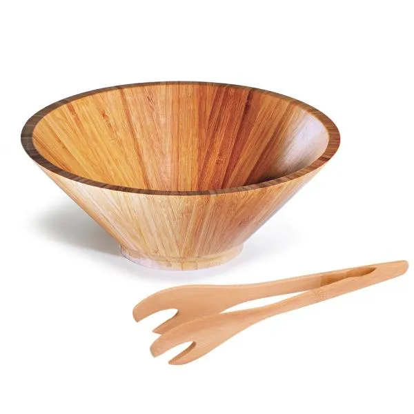 Confeccionado em bambu com tigela bowl de capacidade para 3 litros e pegador com orifício no cabo para pendurá-lo em ganchos. O bambu passa por um processo industrial onde é cortado em várias tiras que são lixadas, niveladas e unidas com cola atóxica, depois são torneadas no formato do produto e finalizadas com verniz.