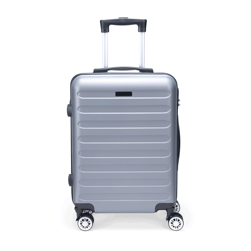 Mala de viagem em ABS rígido cinza. Conta com rodinhas 360º, fechamento em zíper e cadeado com senha, alça retrátil de alumínio e alça de mão. Parte interna com forro e divisória com zíper. Mala dentro do padrão da ANAC, para viajar a bordo no avião. Acompanha capa de TNT para proteção.