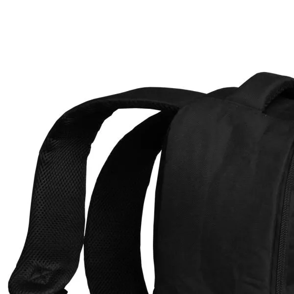 Mochila preta confeccionada em Polyester 600D. Conta com bolso principal com zíper duplo cursor, dois bolsos frontais em zíper, dois bolsos laterais em tela, divisória para notebook interna com acabamento acolchoado, alças ajustáveis, alça de mão e alça carona para mala.