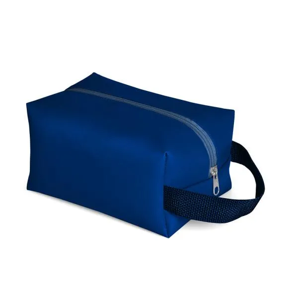 Necessaire com alça em material sintético na cor azul.