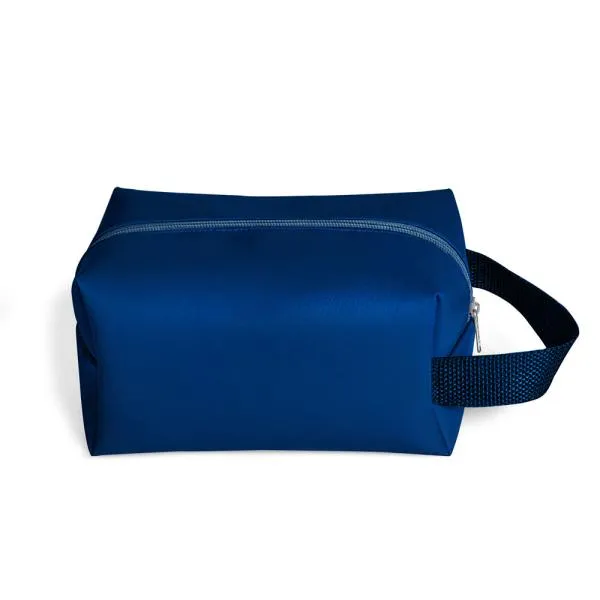 Necessaire com alça em material sintético na cor azul.