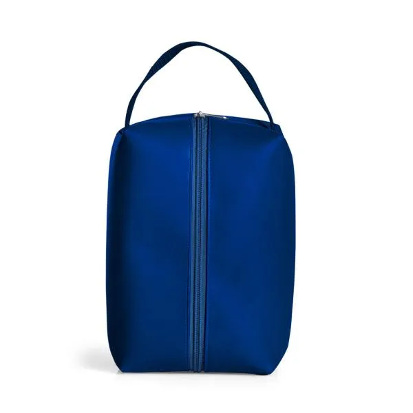 Necessaire com alça em material sintético na cor azul.