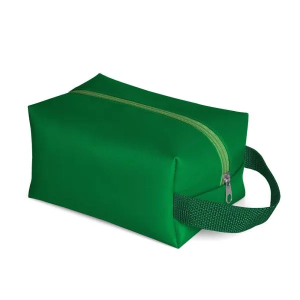 Necessaire com alça em material sintético na cor verde.