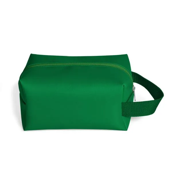 Necessaire com alça em material sintético na cor verde.