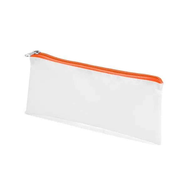 Necessaire com zíper laranja confeccionada em Nylon 210 resinado. Conta com fechamento em zíper nas cores preta, azul, vermelha, verde, amarelo, laranja, roxo e rosa.