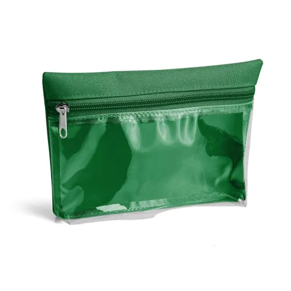 Necessaire confeccionada em Oxford/PVC verde. Conta com fechamento em zíper.