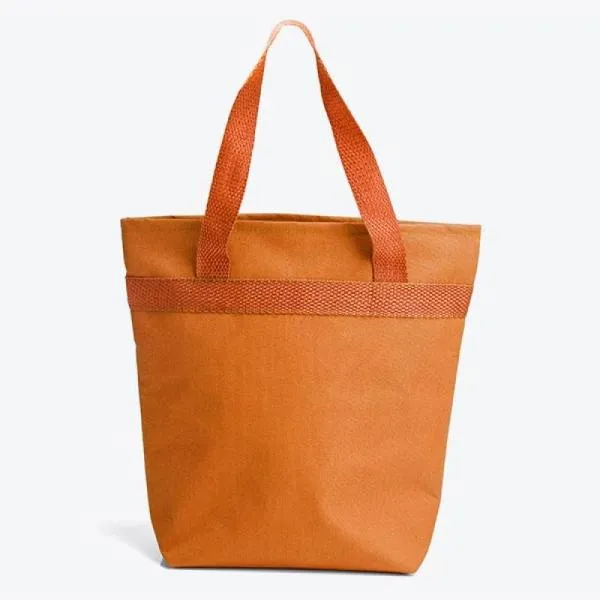 Sacola térmica em nylon 600 laranja com alças. Capacidade: 5L (aprox.)