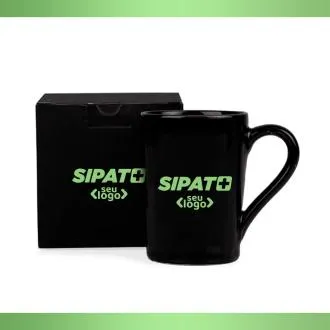 CANECA EM CERÂMICA PRETA - 230ML - COM CAIXA