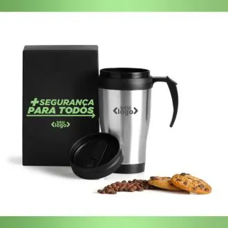 CANECA REVESTIDA EM AÇO INOX - 410 ML - PRETA.