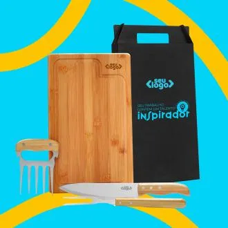 KIT PARA CHURRASCO EM BAMBU / MADEIRA / INOX - 4 PÇS