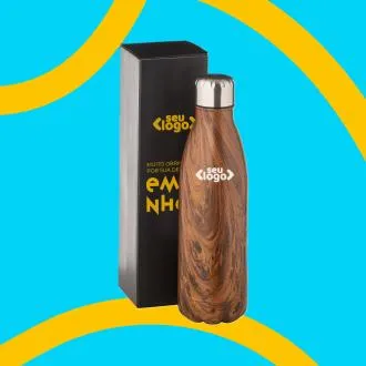 GARRAFA COM TAMPA EM AÇO INOX - AMADEIRADO - 750ML