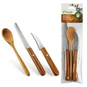 CONJ. DE UTENSÍLIOS INOX/BAMBU SPECIAL LINE - 3 PÇS