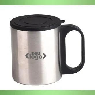 CANECA EM AÇO INOX COM TAMPA - 180 ML