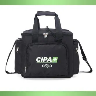 BOLSA TÉRMICA PRETA EM POLYESTER 600D, 300D E PEVA - 15L