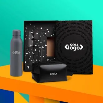 KIT GARRAFA E NECESSAIRE - CINZA/PRETO - 2 PÇS