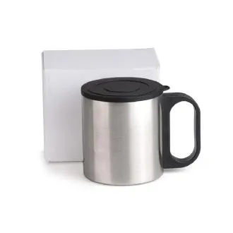 CANECA EM AÇO INOX COM TAMPA - 180 ML