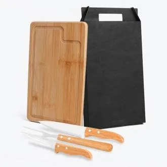 KIT PARA CHURRASCO EM BAMBU / INOX DALLAS - 4 PÇS