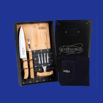 KIT PARA CHURRASCO EM BAMBU COM GARFO 4 DENTES - 5 PÇS