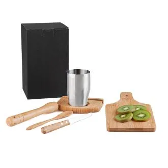 KIT PARA CAIPIRINHA EM BAMBU /MADEIRA IBIZA - 0,35 L - 6 PÇS