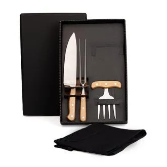 KIT PARA CHURRASCO COM AVENTAL - 4 PÇS