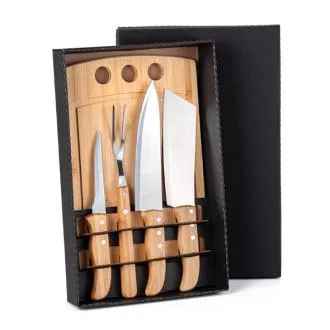 KIT PARA CHURRASCO / COZINHA EM BAMBU / INOX - 5 PÇS