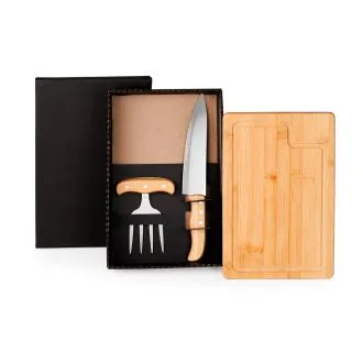 KIT PARA CHURRASCO EM BAMBU COM GARFO  4 DENTES - 3 PÇS