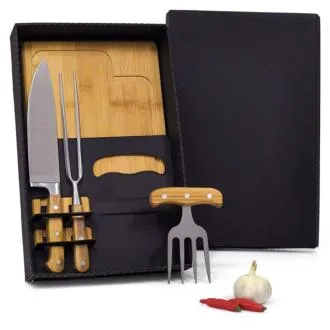 KIT PARA CHURRASCO EM BAMBU COM GARFO 4 DENTES - 4 PÇS