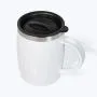 Caneca em Aço Inox com revestimento de Poliestireno branco e tampa em Polipropileno. Capacidade: 400 ml