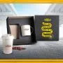 Kit caneca e copo. Conta com caneca e copo em fibra de bambu/PP. A caneca conta com alça para melhor uso e o copo com tampa e abertura para beber o líquido.