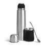 Kit para chimarrão / tereré. Conta com cuia e garrafa térmica em Aço Inox; bomba para chimarrão / tereré; bolsa para a garrafa em material sintético com alça. Cuia confeccionada com dupla parede de inox 300ml. Garrafa com tampa e tampa click 1L. Os dois contam com dupla parede de inox, isoladas a vácuo.